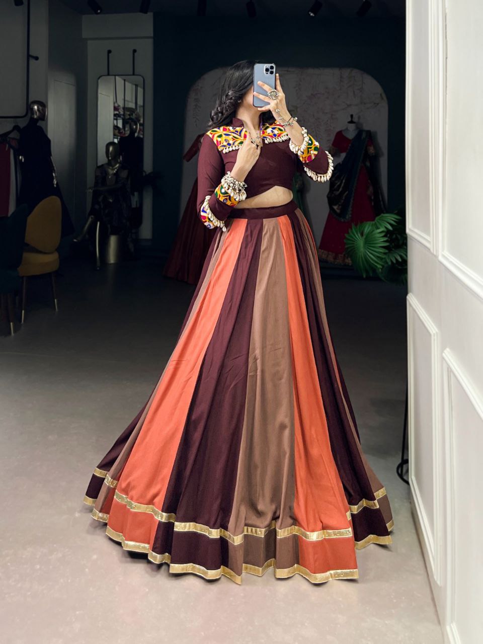 Navratri Lehenga 2025, Rayon Lehenga Choli, Mirror Work Blouse, Garba Outfit, Gamthi Lehenga, Festive Wear for Women, Traditional Indian Dress