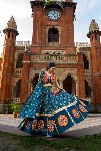 Navratri Chaniya Choli 2025, Gamthi Work Choli, Rayon Chaniya Choli, Traditional Lehenga Set, Dandiya Dress, Garba Outfit, Indian Festival Wear, Foil Print Lehenga, Chaniya Choli with Purse, Teal Navratri Dress