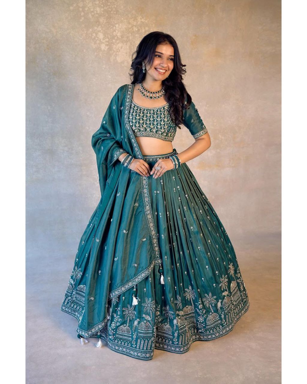 Simmer Silk Sequin Lehenga Choli with Lace Dupatta – 3 Mtr Flair