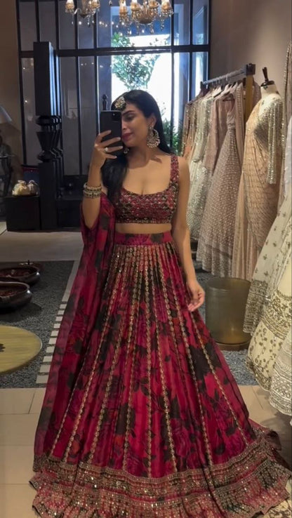 Tabby Organza Lehenga, Sequin Work Lehenga, Organza Choli Set, Full Stitch Lehenga, Lace Border Dupatta, Lightweight Lehenga, Wedding Lehenga Choli, Festive Ethnic Wear, Designer Organza Lehenga, Traditional Lehenga Choli, 3 Meter Flair Lehenga, Unstitched Blouse, Micro Inner Lehenga