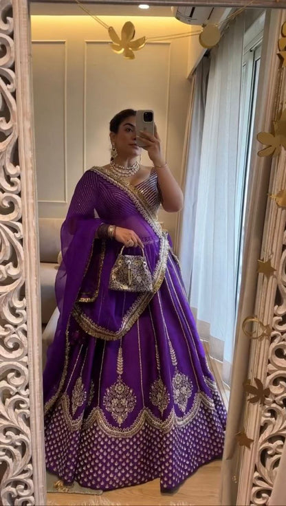 Chinon Silk Lehenga, Sequin Lehenga Choli, Thread Work Lehenga, Full Stitch Lehenga, Lace Border Dupatta, Side Zip Lehenga, 3 Meter Flair Lehenga, Unstitched Blouse, Wedding Wear Lehenga, Festive Ethnic Wear, Lightweight Lehenga Choli, Designer Lehenga Set, Traditional Indian Outfit
