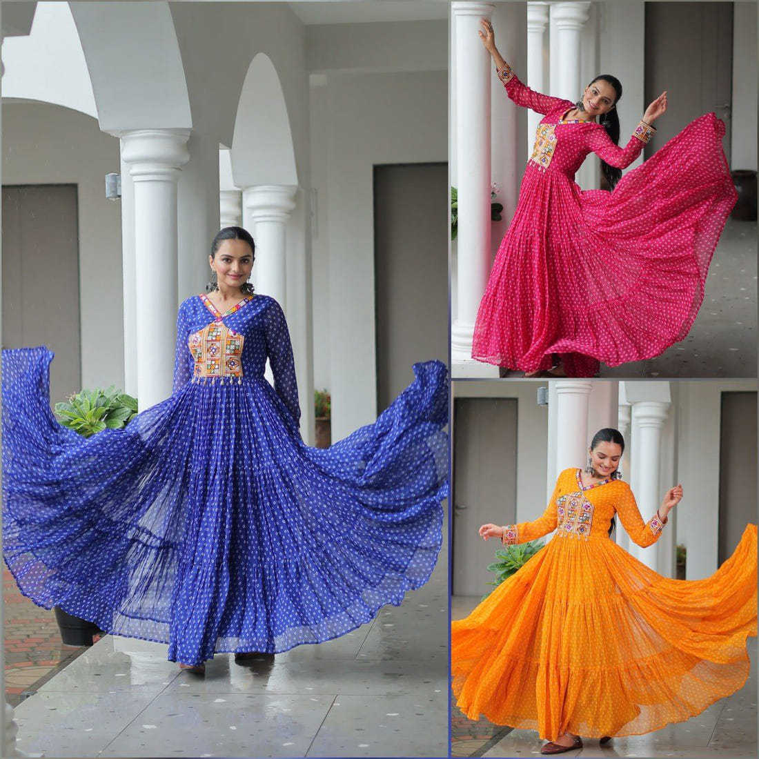 Bandhani Print Kutchi Work Navratri Gown