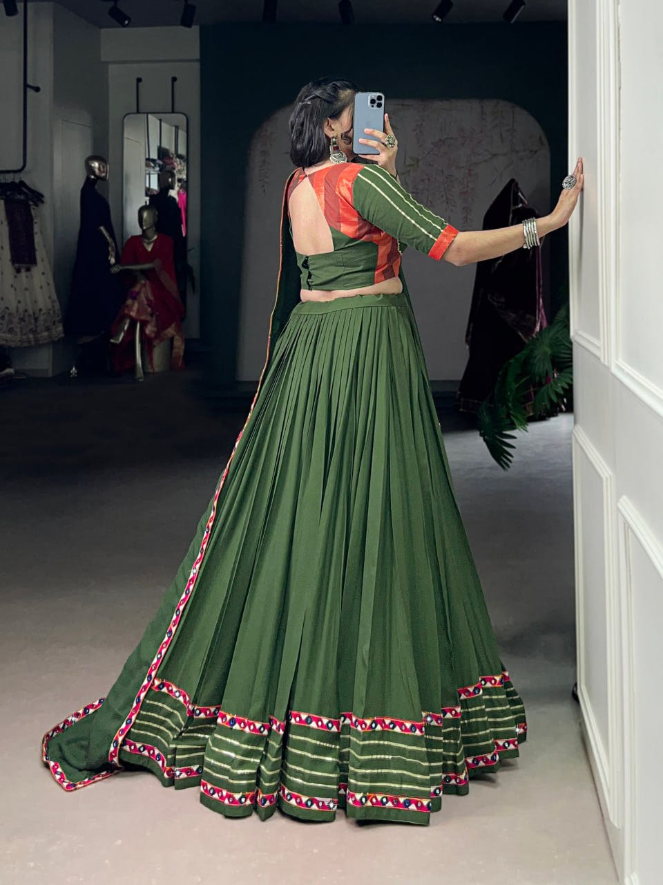 Light Green Rayon Original Mirror Work Gamthi Lehenga Choli