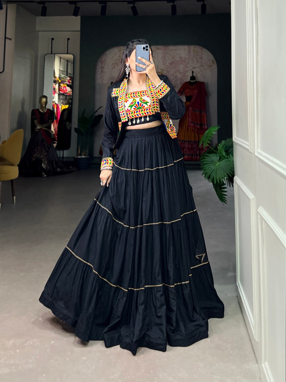 Navratri Lehenga Choli with Koti, Pure Rayon Lehenga Set, Gamthi Work Festival Wear Outfit, Gota Patti Lehenga for Navratri, Designer Navratri Chaniya Choli 2025, Stitched Lehenga Choli with Jacket, Traditional Indian Lehenga Outfit, Cowrie Lace Work Lehenga Choli, Women’s Navratri Garba Dress, Rayon Lehenga Choli with Gamthi Embroidery