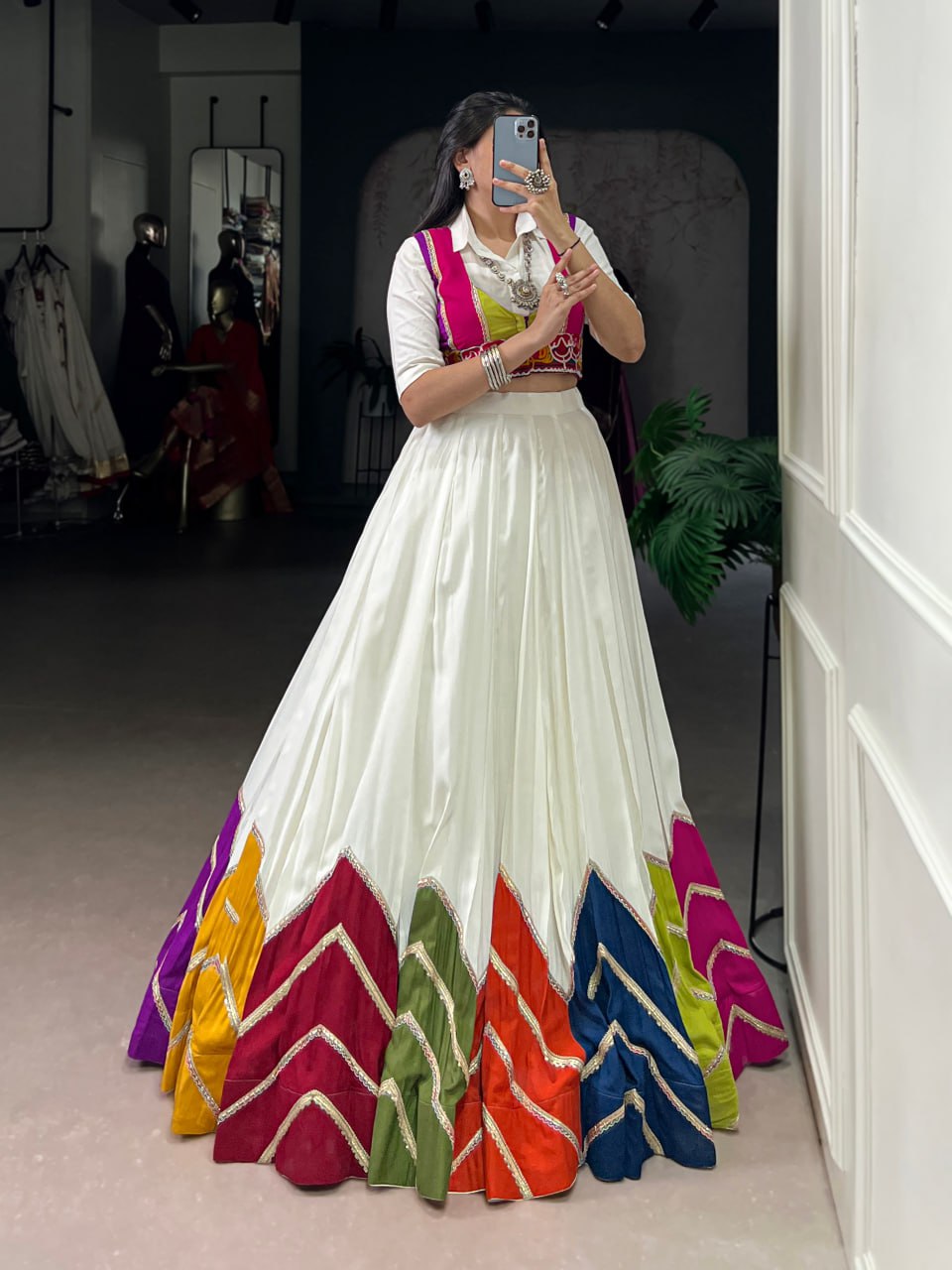 Traditional Multi-Color 3-Piece Chaniya Choli for Navratri with Gamthi Koti & Shirt