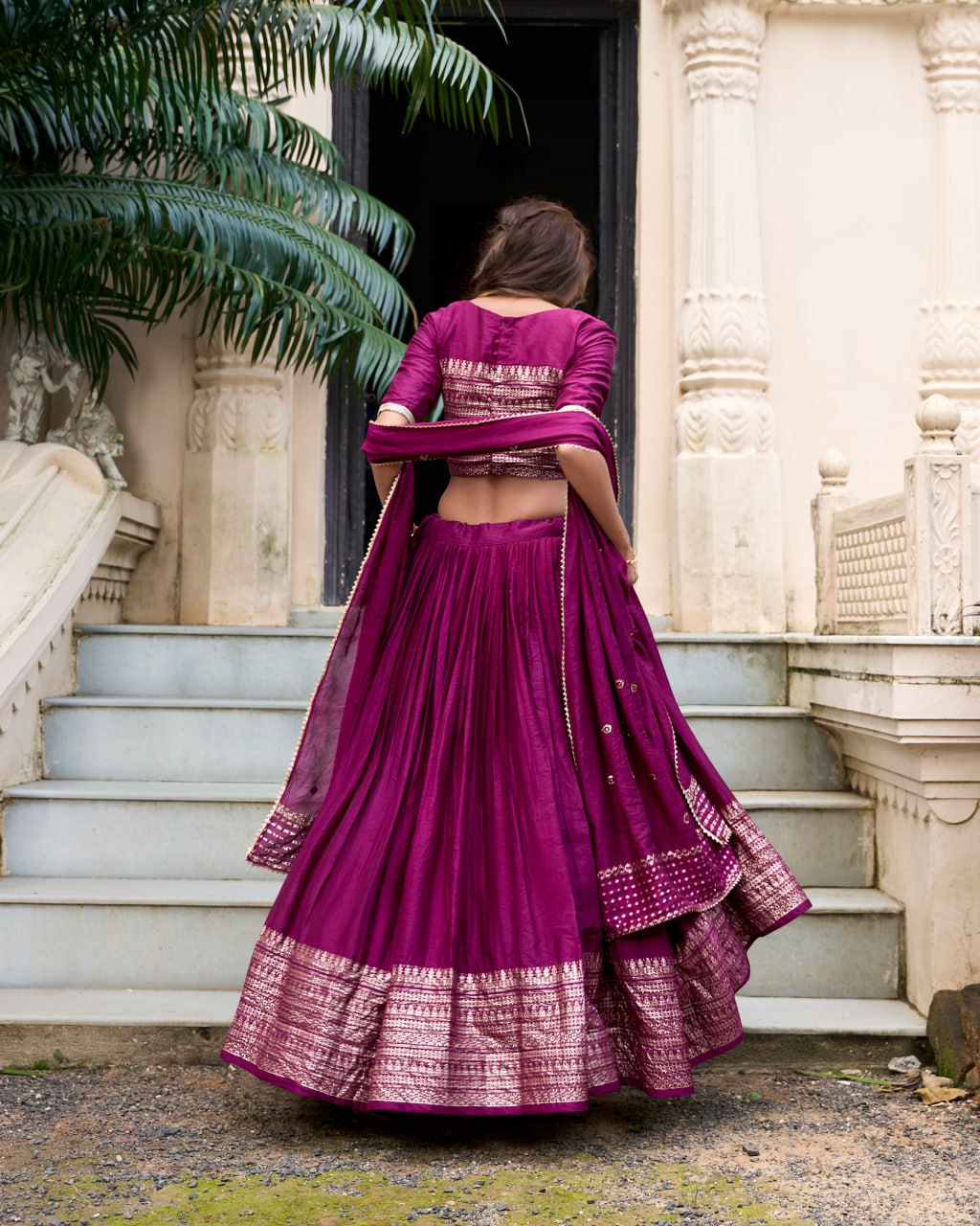 Pure Chanderi Dark Pink Chaniya Choli for Navratri with Zari Weaving Border & Sequins Dupatta