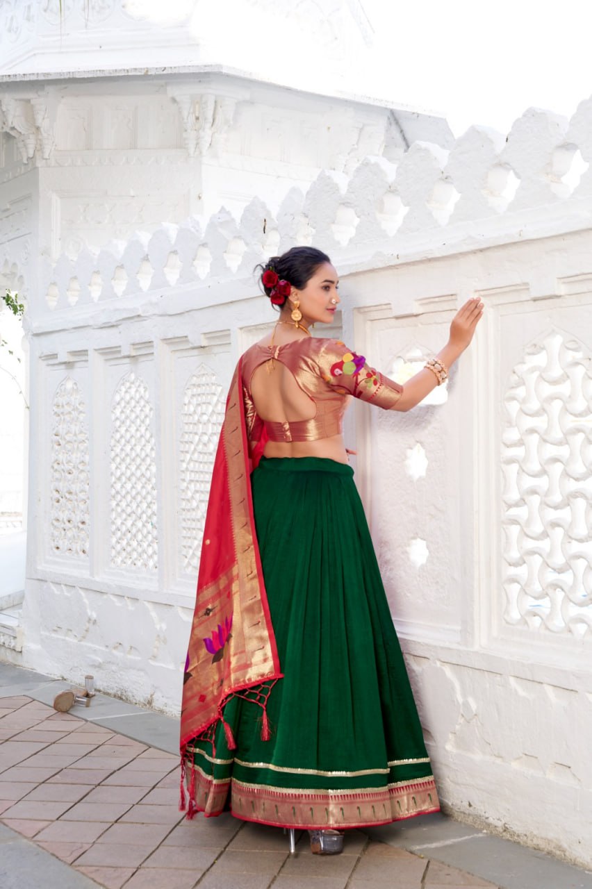 Green Designer Paithani Wedding Lehenga Choli in Vichitra Silk with Jacquard Silk Dupatta