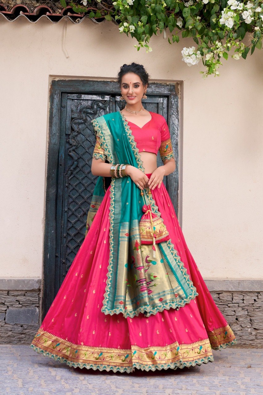 Rani Pink Jacquard Silk Paithani Work Lehenga Choli with Dupatta