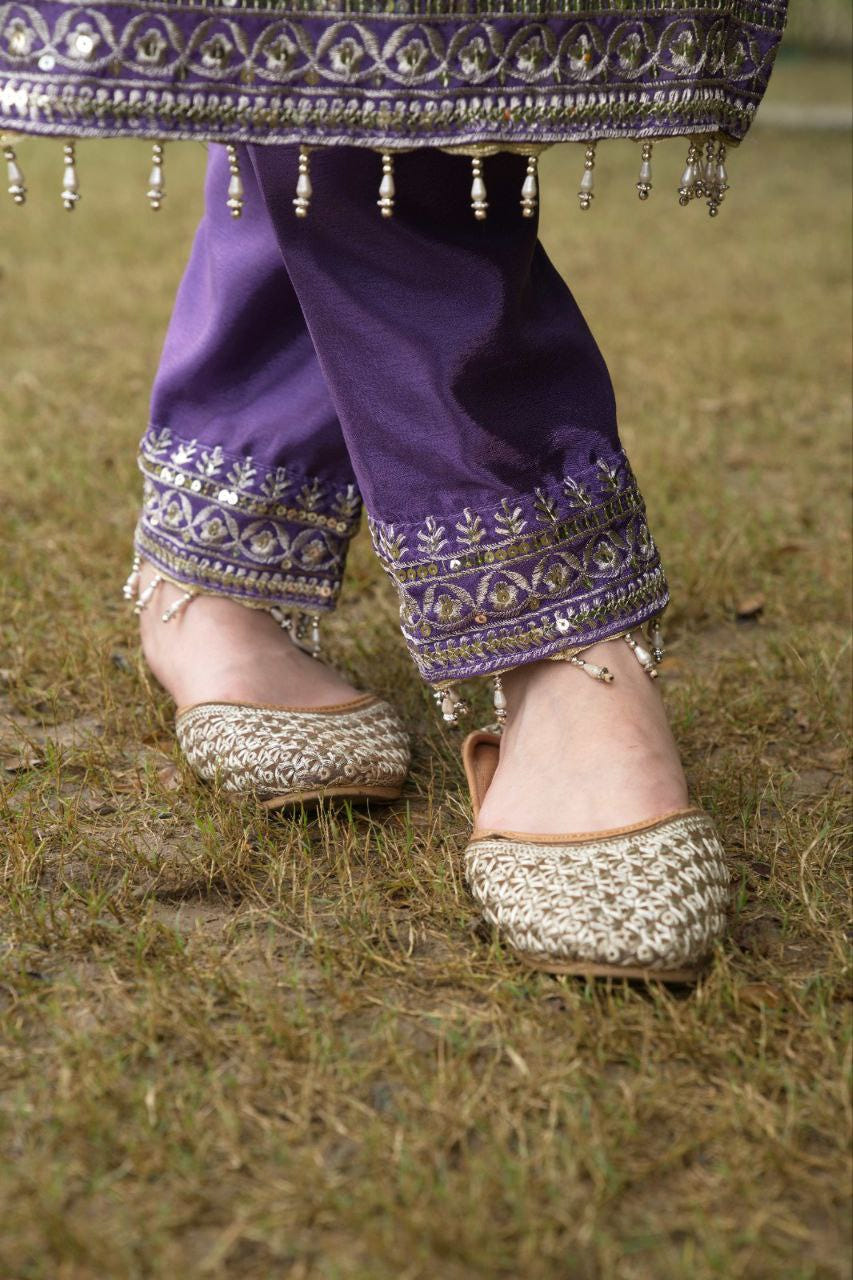 Designer Chinon Embroidered Suit Set | Festive Ethnic Wear Drape Dress