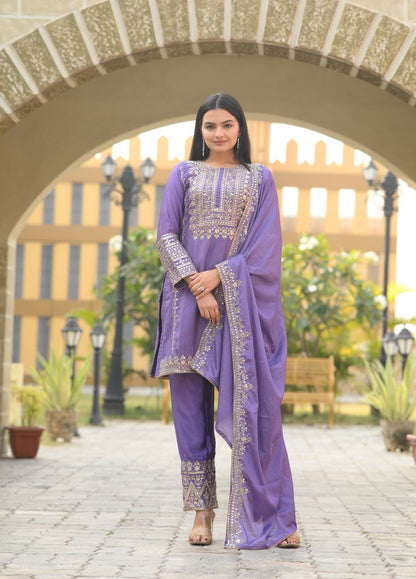 Designer Chinon Sequin Embroidered Salwar Suit | Party Wear Drape Dress