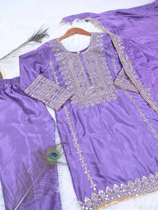 Designer Chinon Sequin Embroidered Salwar Suit | Party Wear Drape Dress