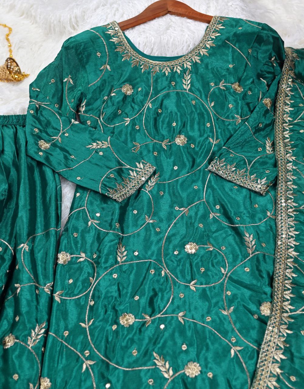 Designer Chinon Sequin-Embroidered Suit | Party-Ready Salwar Kameez Drape Dress