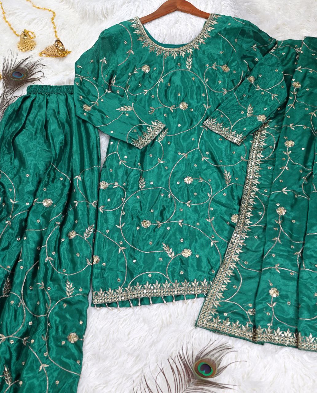 Designer Chinon Sequin-Embroidered Suit | Party-Ready Salwar Kameez Drape Dress