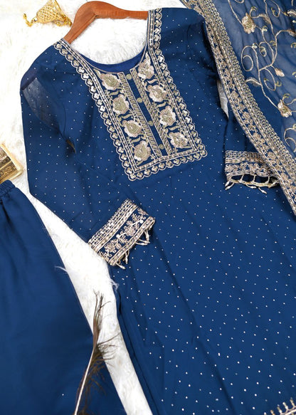 Fox Georgette Designer Embroidered Stone-Work Suit | Party Wear Salwar Kameez Drape Dress