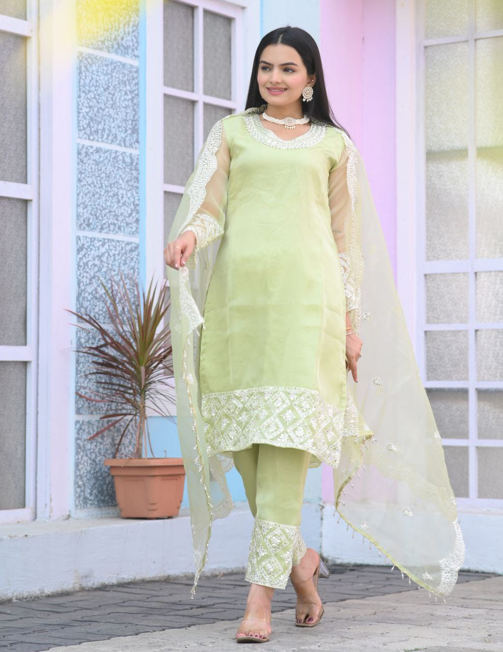 Designer Organza Sequin-Embroidered Suit Set | Premium Party-Wear Salwar Kameez Drape Dress