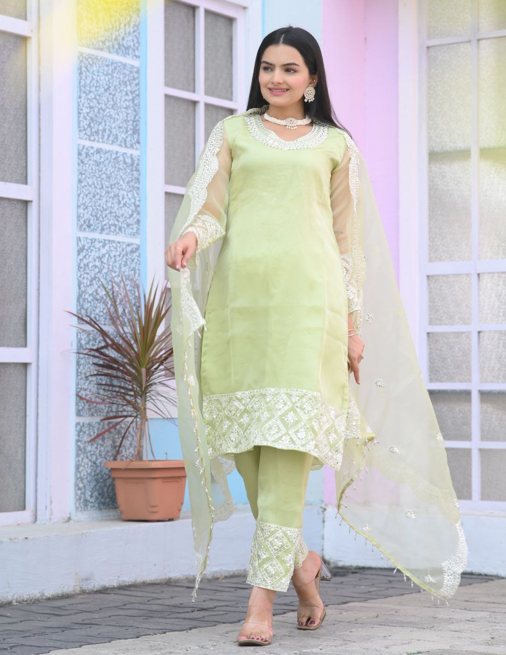 Designer Organza Sequin-Embroidered Suit Set | Premium Party-Wear Salwar Kameez Drape Dress