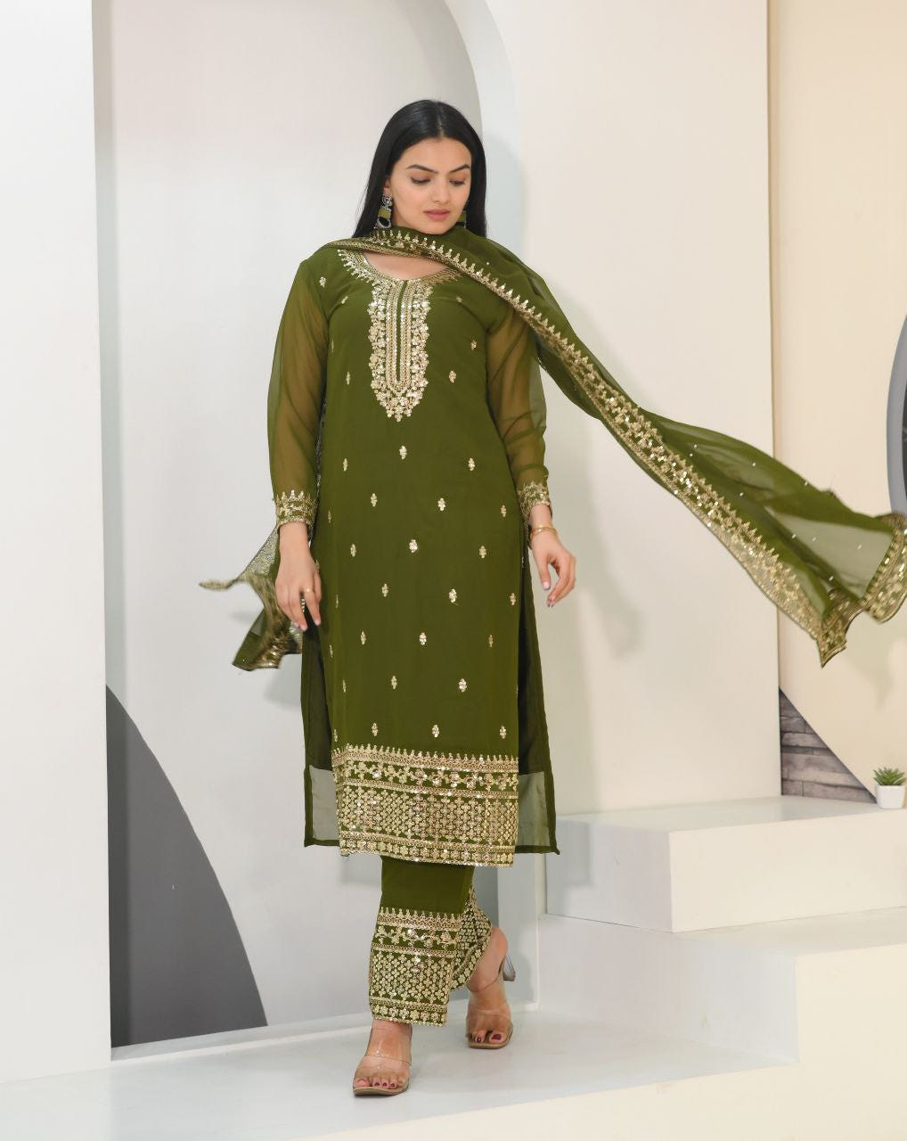 Fox Georgette Designer Embroidered Suit Set | Party-Wear Salwar Kameez Drape Dress