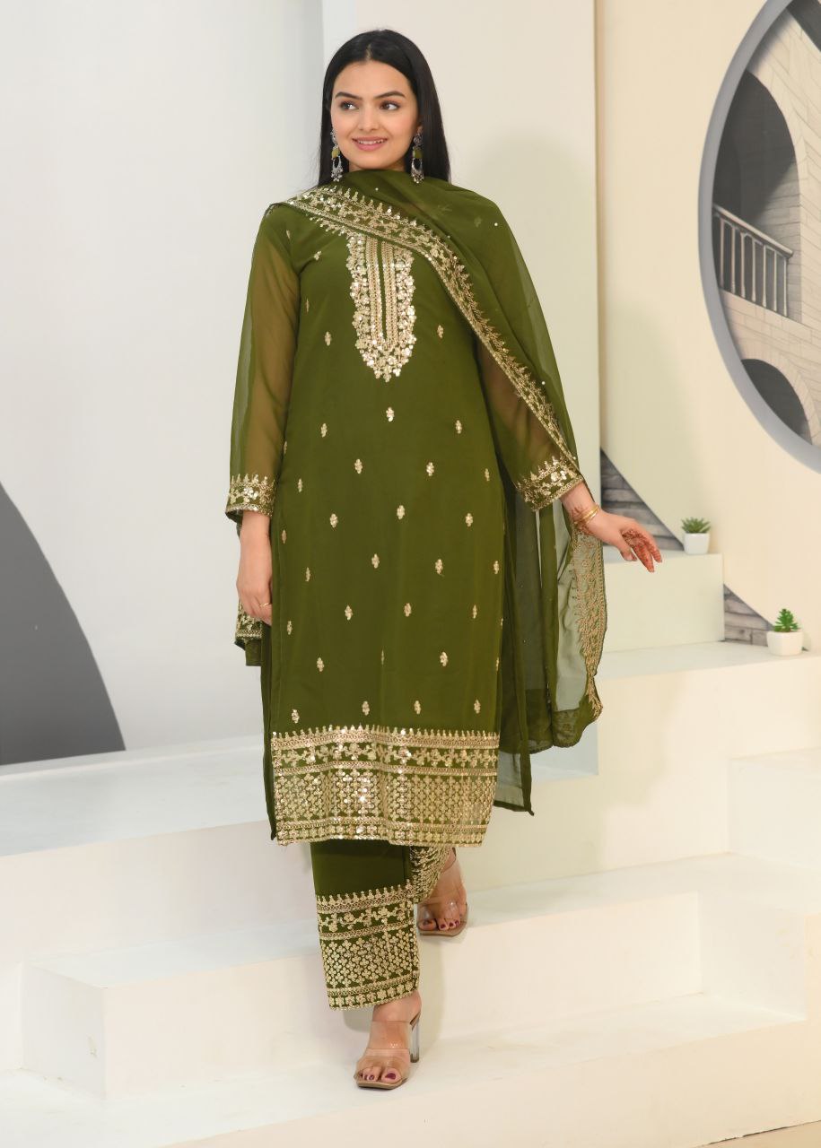 Fox Georgette Designer Embroidered Suit Set | Party-Wear Salwar Kameez Drape Dress