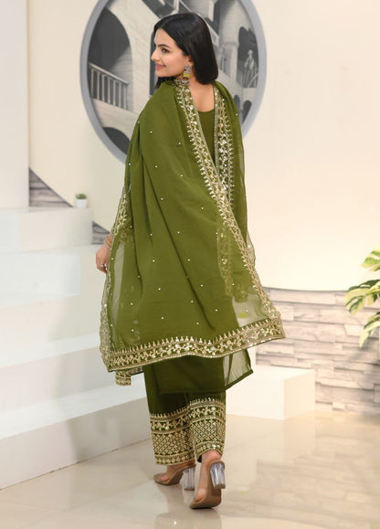 Fox Georgette Designer Embroidered Suit Set | Party-Wear Salwar Kameez Drape Dress