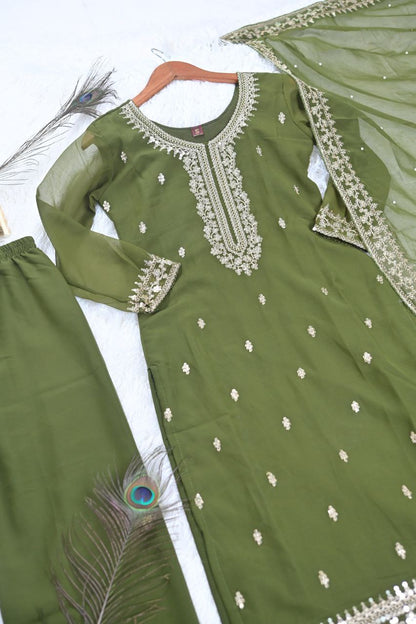 Fox Georgette Designer Embroidered Suit Set | Party-Wear Salwar Kameez Drape Dress