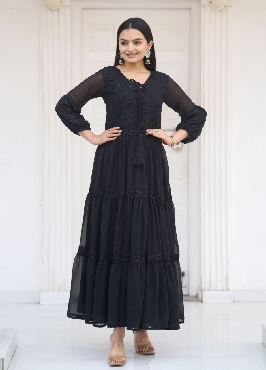 Designer Fox Georgette Embroidered Gown | Party Wear Dress Drape Dress