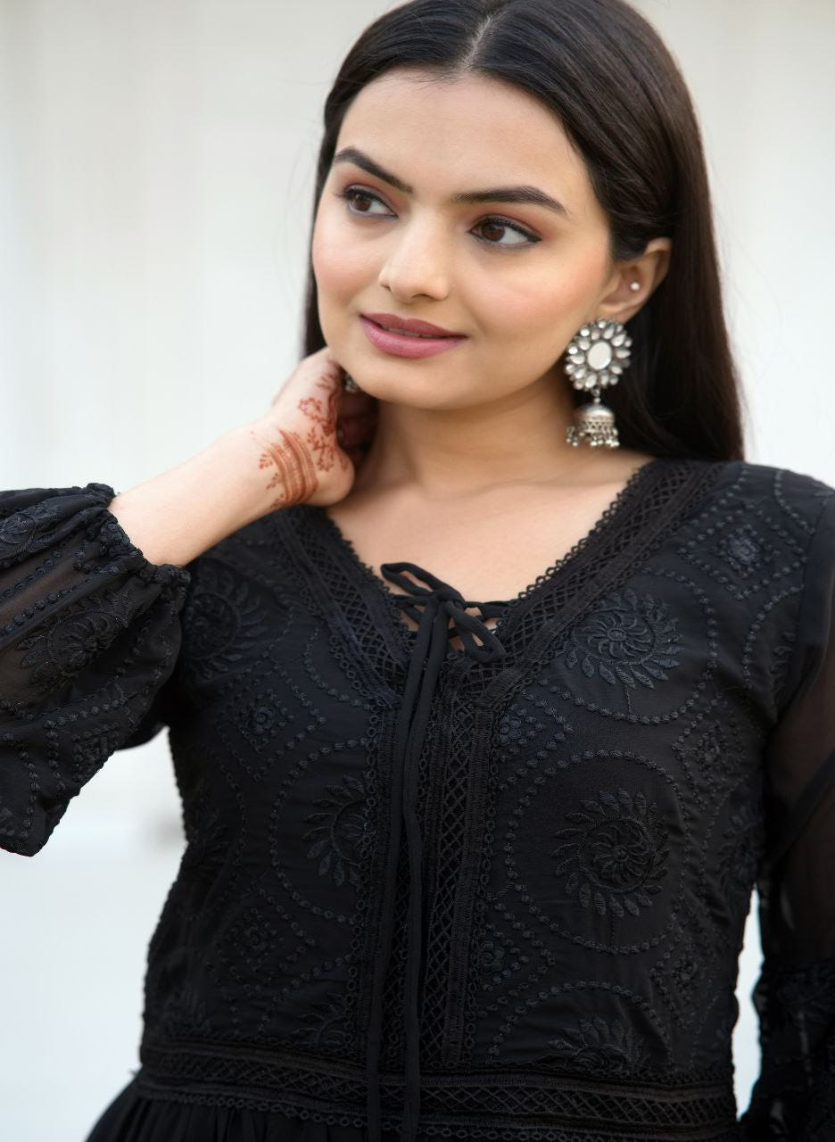 Designer Fox Georgette Embroidered Gown | Party Wear Dress Drape Dress