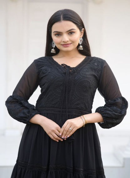 Designer Fox Georgette Embroidered Gown | Party Wear Dress Drape Dress