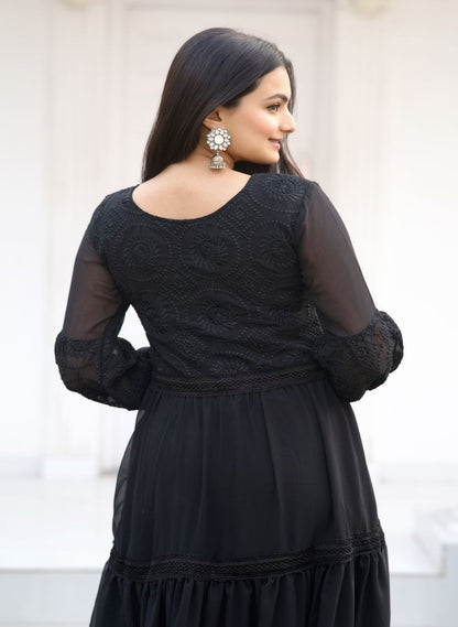 Designer Fox Georgette Embroidered Gown | Party Wear Dress Drape Dress