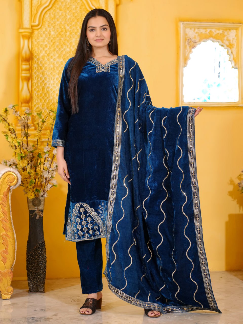 Fox Georgette Embroidered Stone-Work Suit | Designer Party Wear Drape Dress