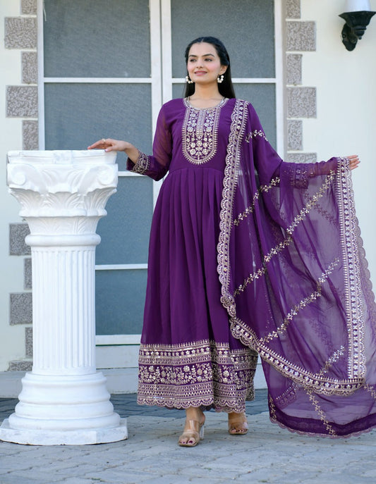 Designer Embroidered Gown with Coding Sequin Work | Party-Wear Evening Dress Drape Dress