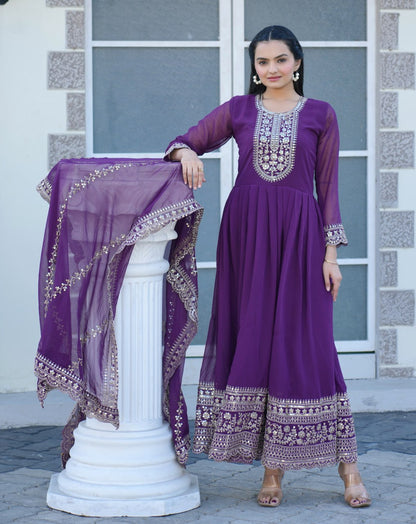 Designer Embroidered Gown with Coding Sequin Work | Party-Wear Evening Dress Drape Dress