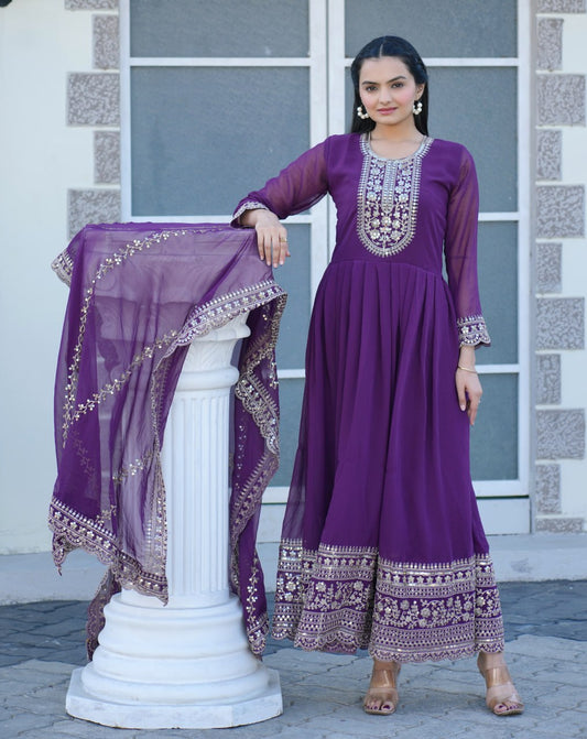 Designer Embroidered Gown with Coding Sequin Work | Party-Wear Evening Dress Drape Dress