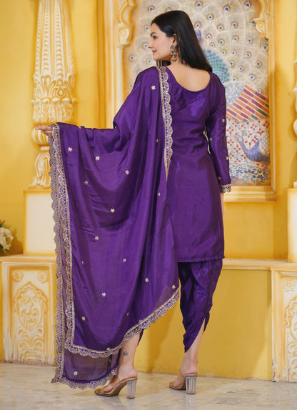 Designer Chinon Dhoti Suit | Sequin Embroidered Party Wear Drape Dress