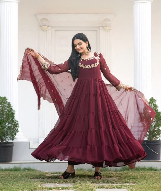 Designer Georgette Sequin-Embroidered Gown | Party-Wear Evening Dress Drape Dress