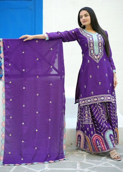 Chinon Sequin-Embroidered Designer Suit | Party-Wear Salwar Kameez Drape Dress