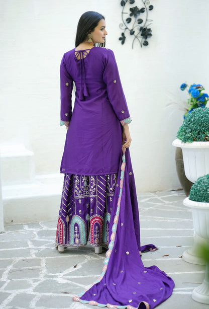 Chinon Sequin-Embroidered Designer Suit | Party-Wear Salwar Kameez Drape Dress