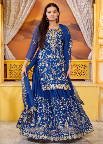 Designer Fox Georgette Sequin-Embroidered Lehenga Suit | Party Wear Drape Dress