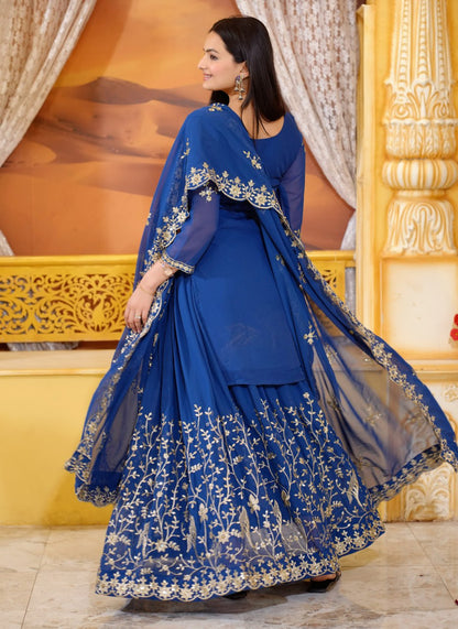 Designer Fox Georgette Sequin-Embroidered Lehenga Suit | Party Wear Drape Dress