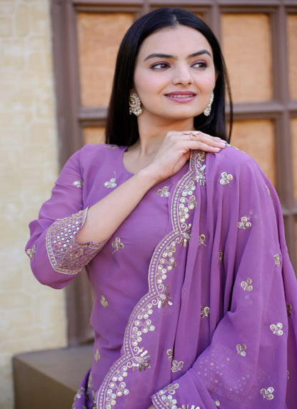 Designer Fox Georgette Sequin-Embroidered Sharara Suit | Party Wear Drape Dress
