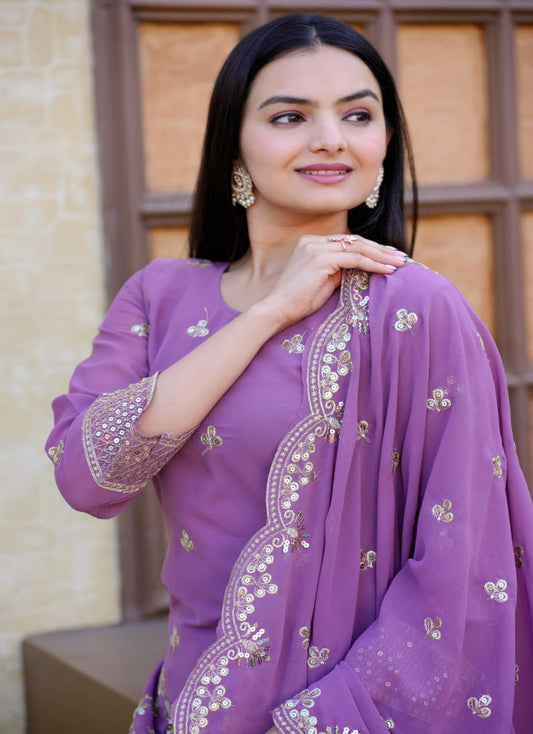 Designer Fox Georgette Sequin-Embroidered Sharara Suit | Party Wear Drape Dress