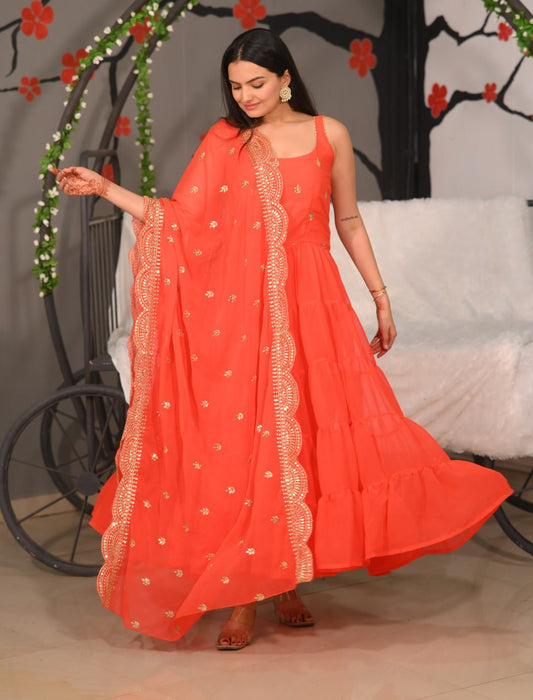 Designer Georgette Sequin Embroidered Gown | Luxury Party-Wear Dress Drape Dress