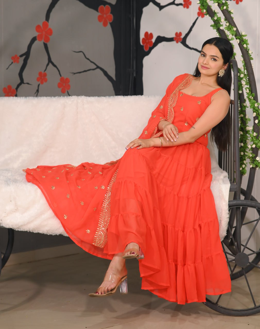 Designer Georgette Sequin Embroidered Gown | Luxury Party-Wear Dress Drape Dress