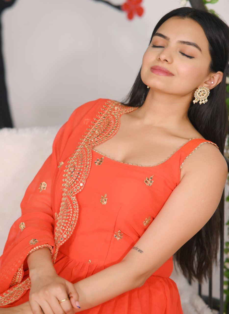 Designer Georgette Sequin Embroidered Gown | Luxury Party-Wear Dress Drape Dress