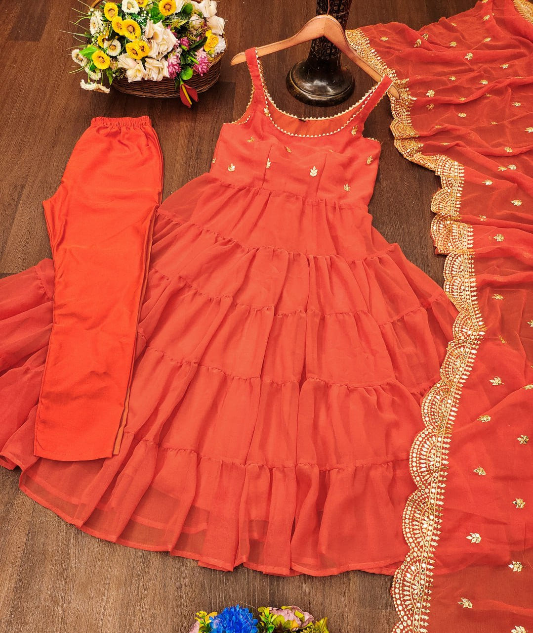 Designer Georgette Sequin Embroidered Gown | Luxury Party-Wear Dress Drape Dress