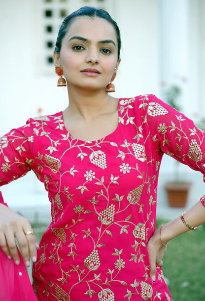 Designer Fox Georgette Sequin-Embroidered Sharara Suit | Latest Party Wear Drape Dress