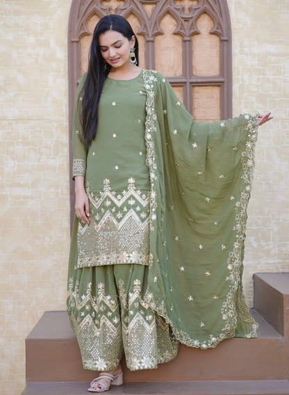 Fox Georgette Sharara Suit with Sequin Embroidery | Festive Designer Outfit Drape Dress