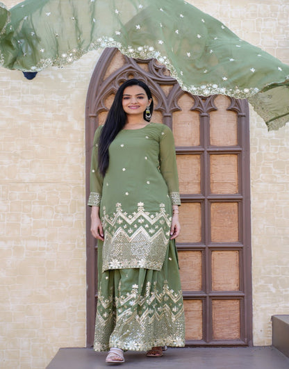Fox Georgette Sharara Suit with Sequin Embroidery | Festive Designer Outfit Drape Dress