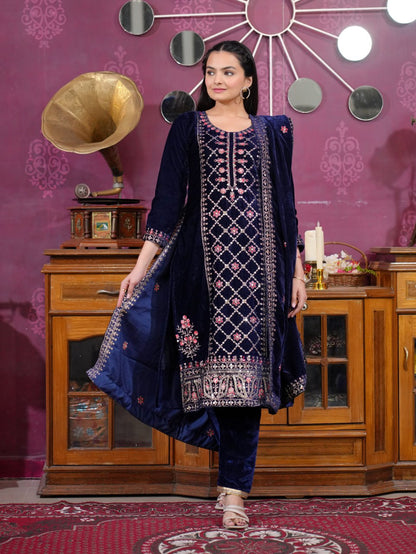 Luxury Velvet Sequin-Embroidered Suit | Premium Party Wear Drape Dress