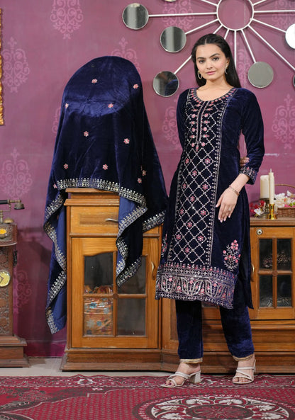 Luxury Velvet Sequin-Embroidered Suit | Premium Party Wear Drape Dress