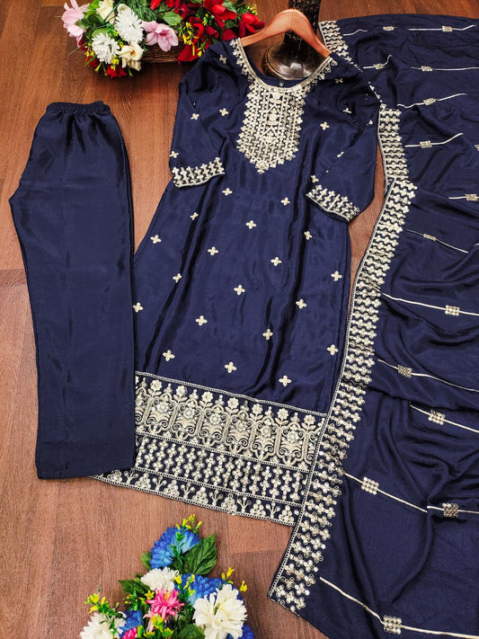 Chinon Suit with Coding-Sequin Embroidery | Trendy Party Ensemble Drape Dress